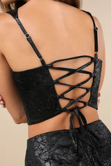 Elaborate Chicness Black Embossed Lace-Up Top