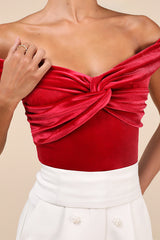 Ideal Attraction Red Velvet Off-the-Shoulder Top