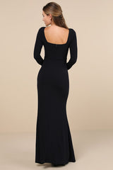 Infinitely Elegant Midnight Blue Long Sleeve Maxi Dress