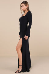 Infinitely Elegant Midnight Blue Long Sleeve Maxi Dress