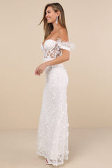 Midnight Sparkle White Embroidered Feather Bustier Maxi Dress