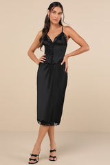 Incredibly Enchanting Black Two-Piece Slip Dress and Corset Set