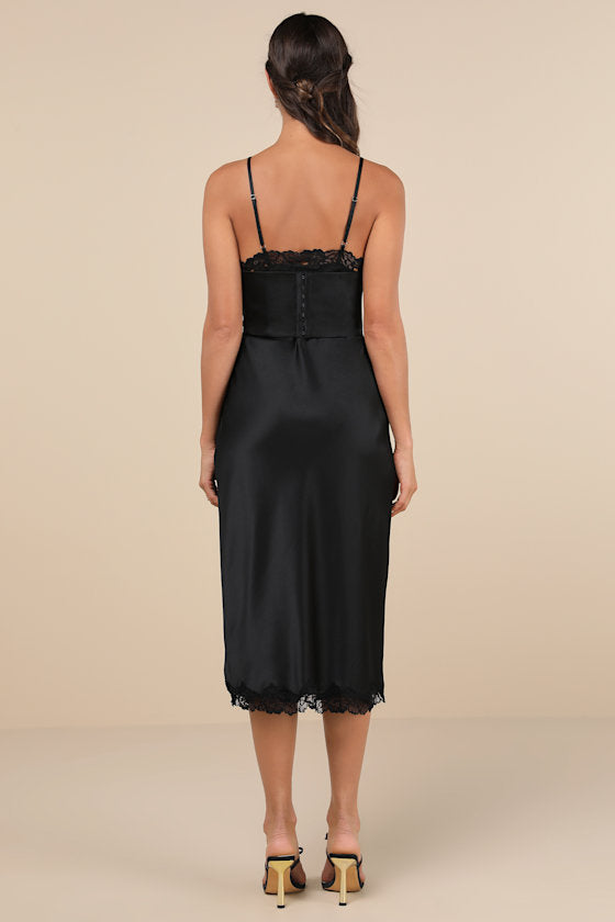 Incredibly Enchanting Black Two-Piece Slip Dress and Corset Set