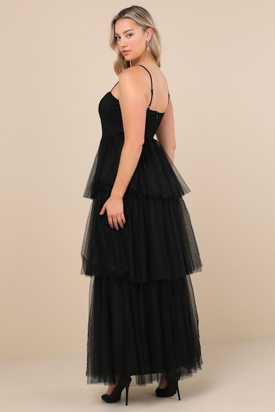 Tulle-y Amazing Black Tulle Sleeveless Bustier Maxi Dress