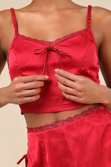 Flawless Impression Red Satin Cami Crop Top