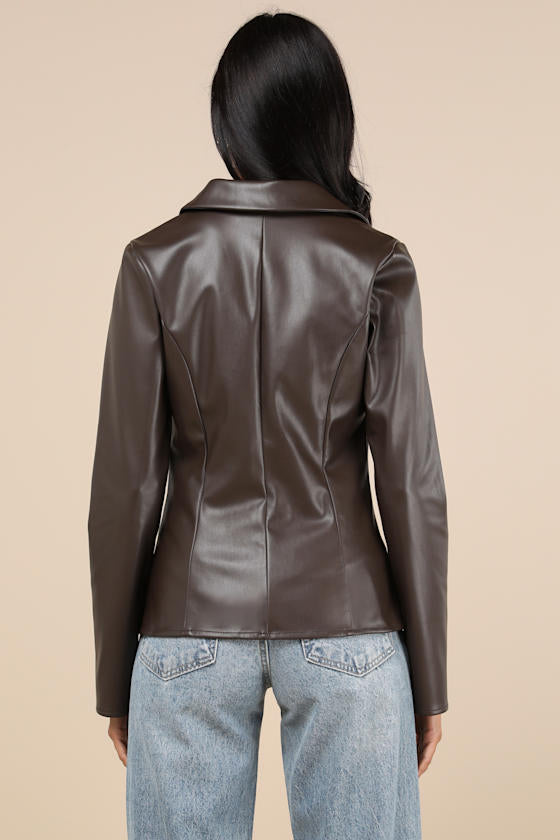 Confirmed Vibe Brown Faux Leather Tie-Front Top