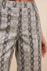 Wildly Captivating Grey Snake Print Vegan Leather Pants