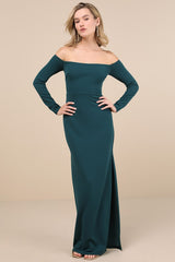 Stunning Excellence Emerald Off-the-Shoulder Maxi Dress