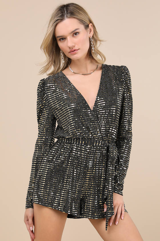 Bettie Gold Metallic Long Sleeve Romper