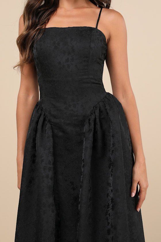 Gorgeous Extravagance Black Floral Jacquard Maxi Dress