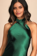 Love in Your Life Emerald Green Satin Halter Maxi Dress