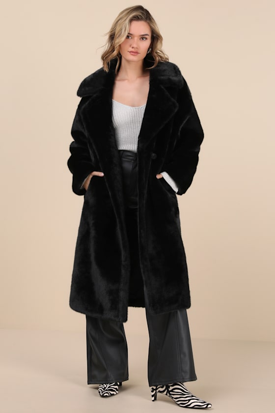 Murial Black Faux Fur Double-Breasted Coat