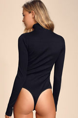 Wilde Black Ribbed Long Sleeve Mock Neck Bodysuit