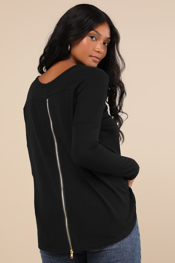 Zip to My Lou Black Sweater Top