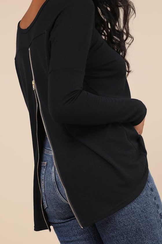 Zip to My Lou Black Sweater Top