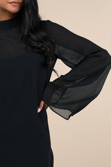 Perfected Charm Black Bell Sleeve Mini Shift Dress