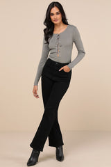Intriguing Favorite Olive Lace-Up Sweater Top