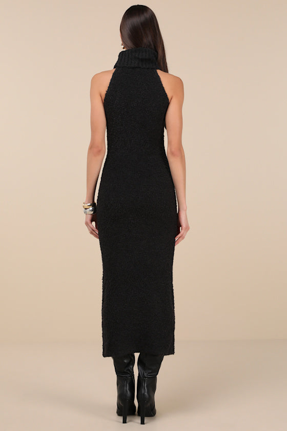 Savanah Black Turtleneck Midi Sweater Dress