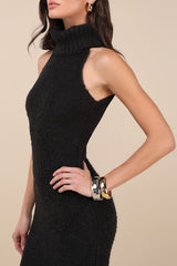 Savanah Black Turtleneck Midi Sweater Dress