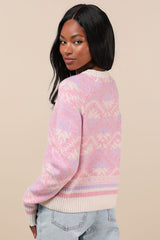 Delightful Weather Pink and Lilac Pullover Sweater