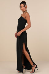 Famous Icon Black Strapless Column Maxi Dress