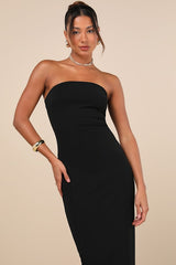 Famous Icon Black Strapless Column Maxi Dress