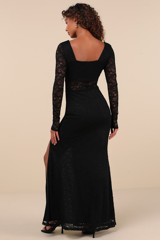Sensationally Poised Black Lace Long Sleeve Maxi Dress