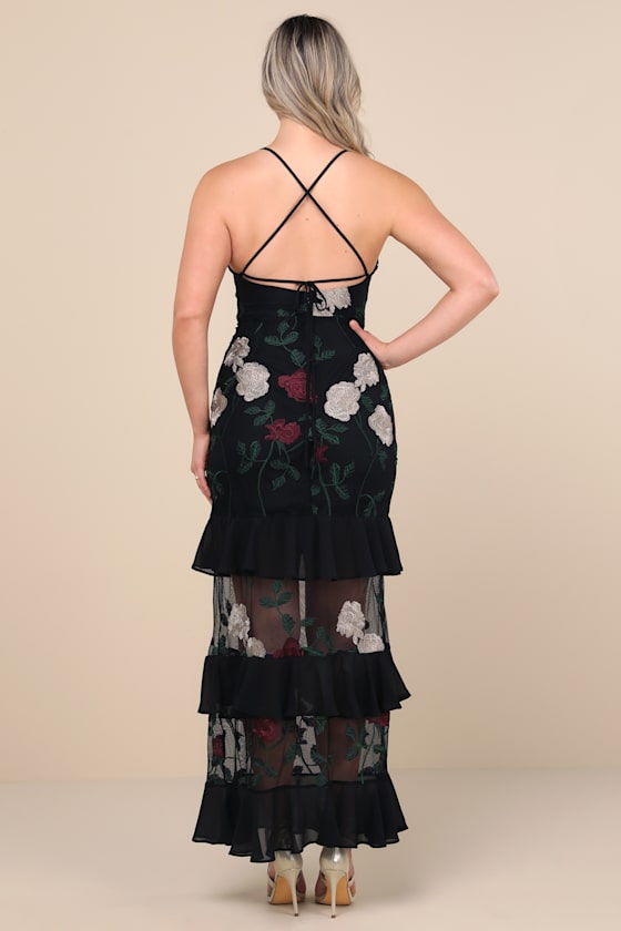 True to Heart Black Floral Embroidered Maxi Dress