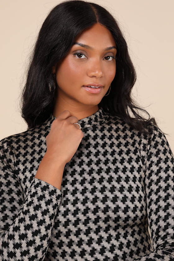 Cool Girl Status Black Print Mock Neck Long Sleeve Mini Dress