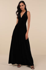 Beautiful Night Black Velvet Sleeveless Maxi Dress