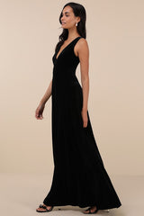 Beautiful Night Black Velvet Sleeveless Maxi Dress