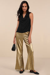 Party Personality Gold Textured Flare Pants