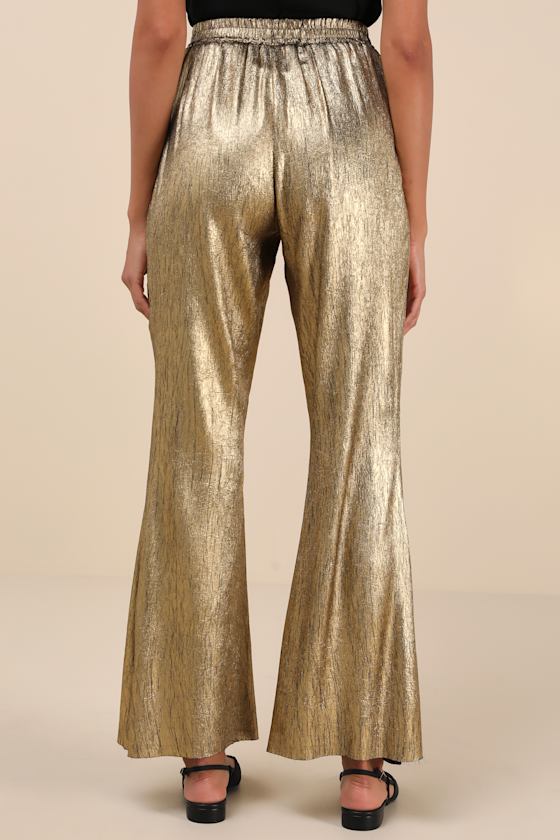 Party Personality Gold Textured Flare Pants
