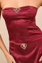 Priscilla Burgundy Satin Strapless Top