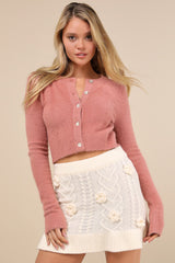 Maeve Cream Knit 3D Floral Applique Mini Skirt