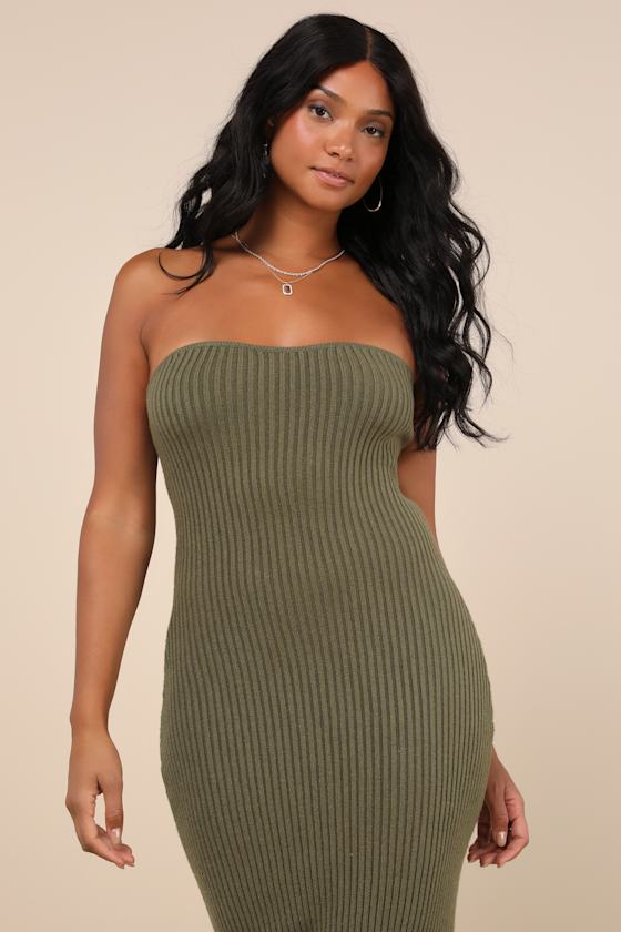 Autumn Aura Olive Green Ribbed Two-Piece Sweater Dress