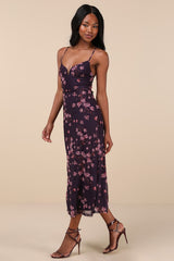 Total Crush Purple Floral Print Mesh Lace-Up Midi Dress