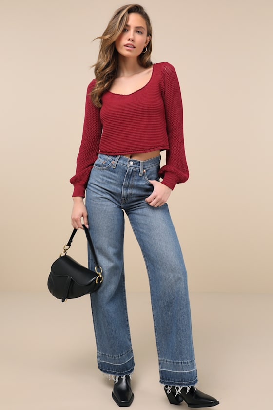 Best Essence Burgundy Knit Long Sleeve Sweater Top