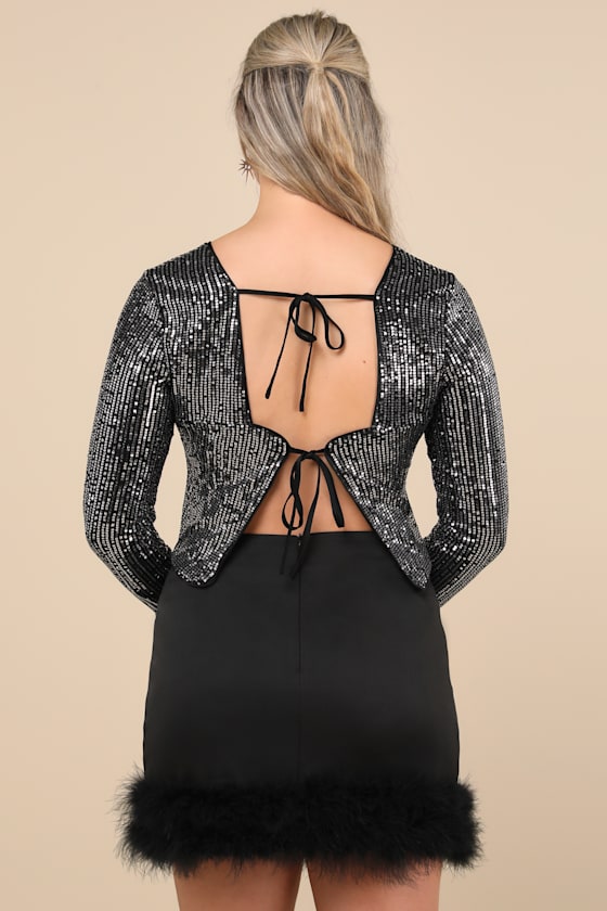 Fabulous Vision Black High-Rise Feather Mini Skirt