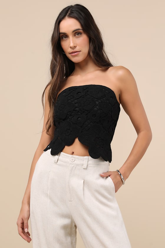 Envied Attitude Black Crochet Strapless Crop Top