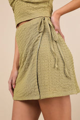 Luxe Cuteness Lime Green Textured Faux-Wrap Mini Skirt