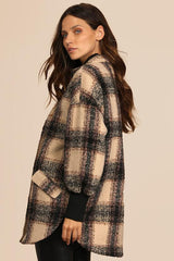 Layer on the Cozy Beige Multi Plaid Oversized Shacket