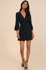Forever In My Heart Black Striped Balloon Sleeve Mini Dress