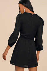 Forever In My Heart Black Striped Balloon Sleeve Mini Dress