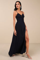 Marveled Beauty Navy Sleeveless Tie-Front Maxi Dress
