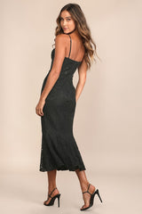 Found Your Love Black Lace Sleeveless Trumpet Midi Dress