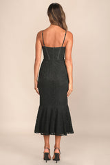 Found Your Love Black Lace Sleeveless Trumpet Midi Dress