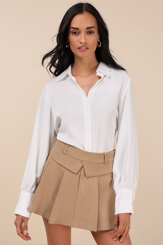 On It Khaki Pleated Mini Skirt