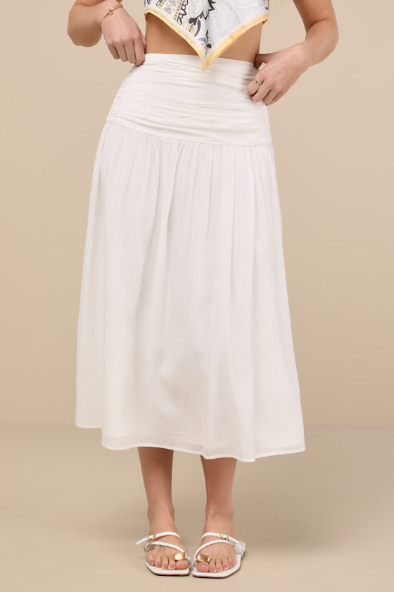 Kesia White Textured A-Line Midi Skirt