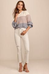 Open Book Cream Color Block Balloon Sleeve Sweater